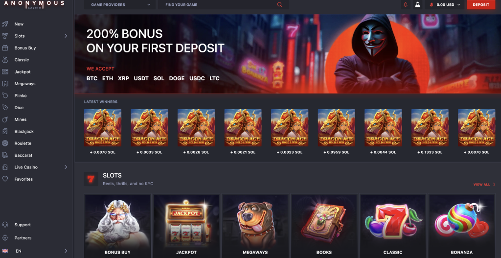 Anonymous Casino Home Page