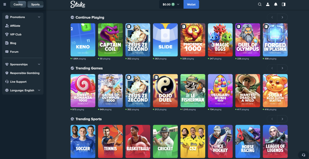 Stake Casino Home Page